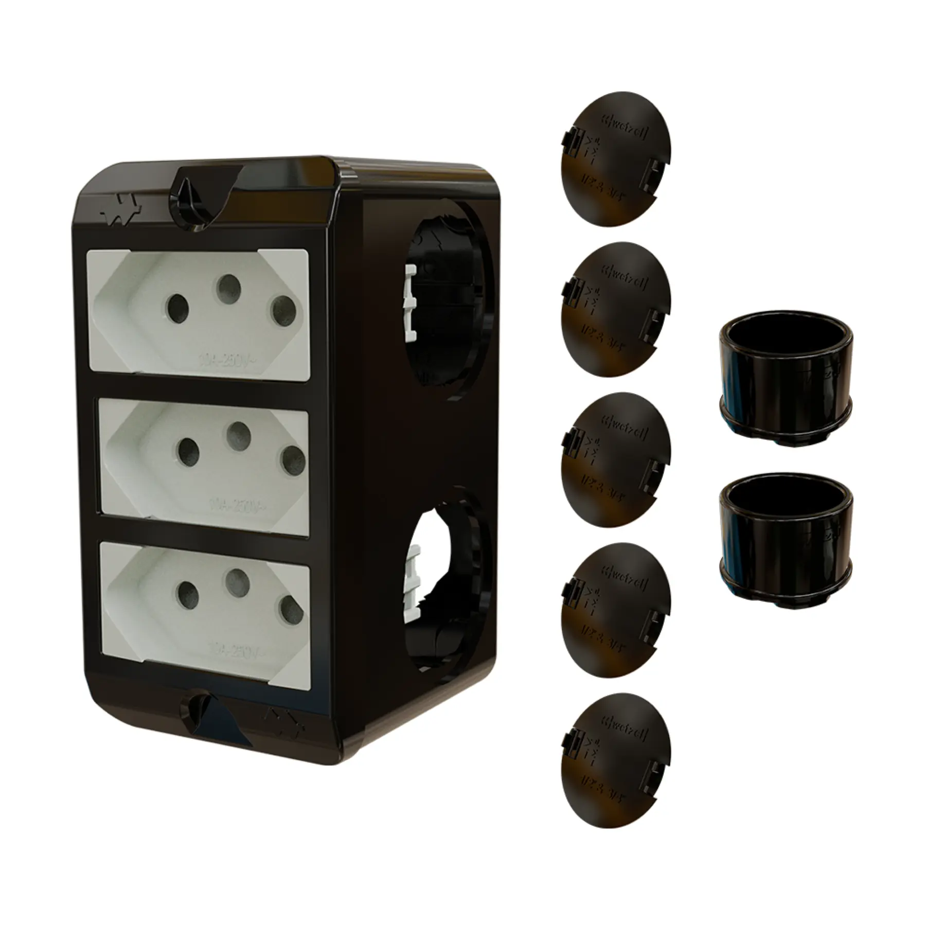 Combo Poliwetzel 3/4" PVC 3 Tomadas 10A 2 Conectores 5 Tampões Preto Wetzel