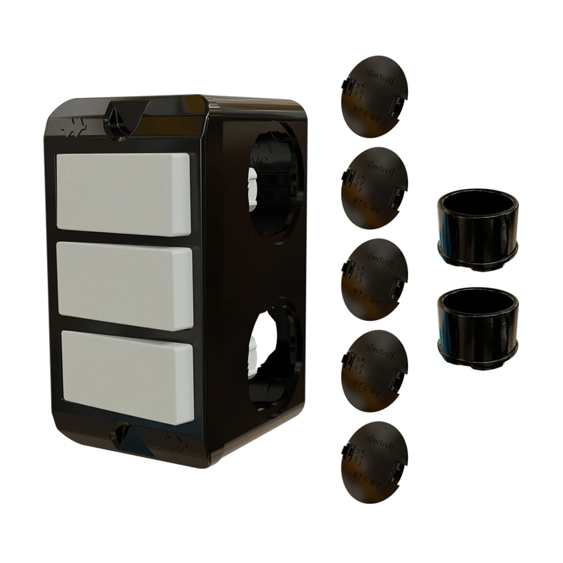 Combo Poliwetzel 3/4" PVC 3 Interruptores Simples 2 Conectores 5 Tampões Preto Wetzel