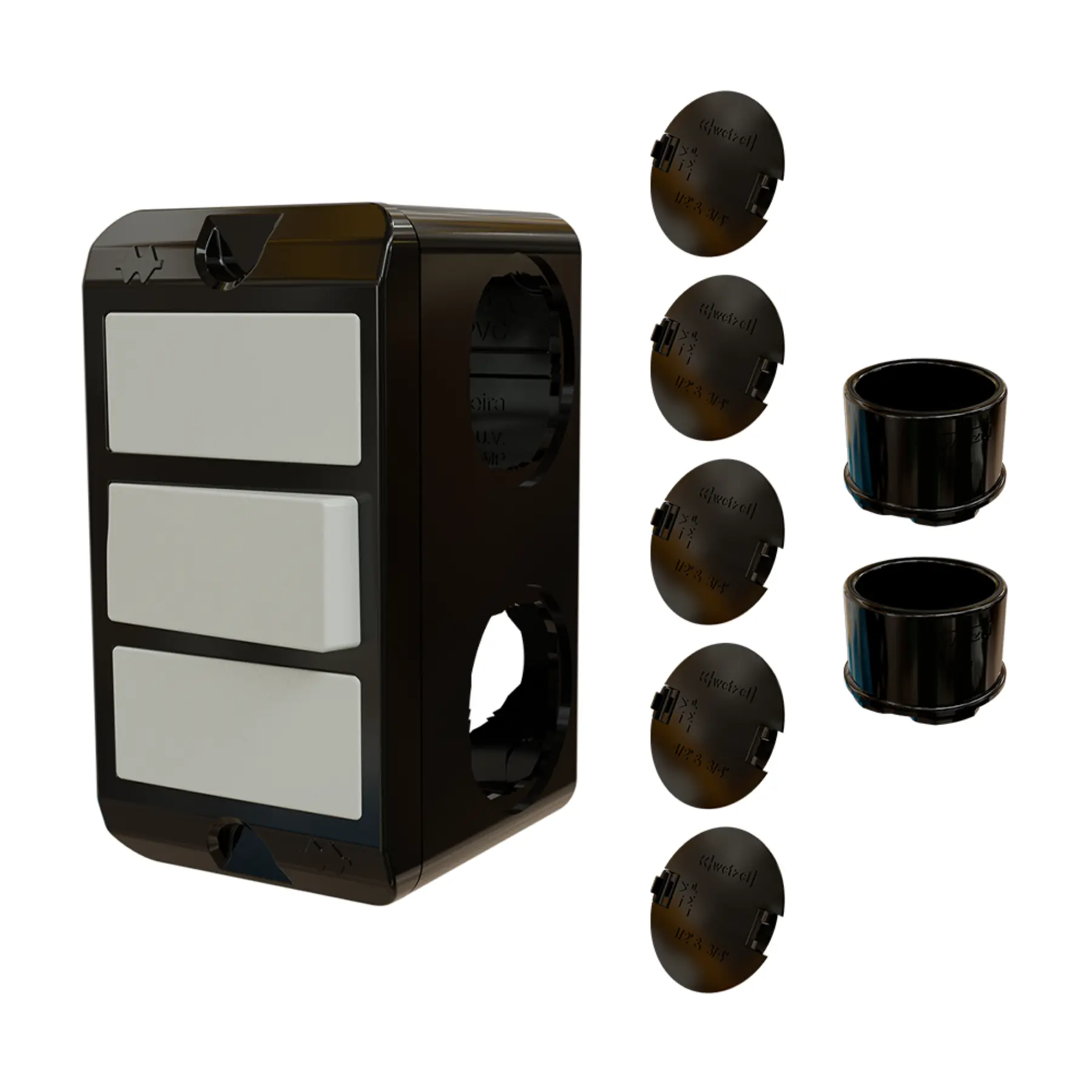 Combo Poliwetzel 3/4" PVC 1 Interruptor Simples 2 Conectores 5 Tampões Preto Wetzel