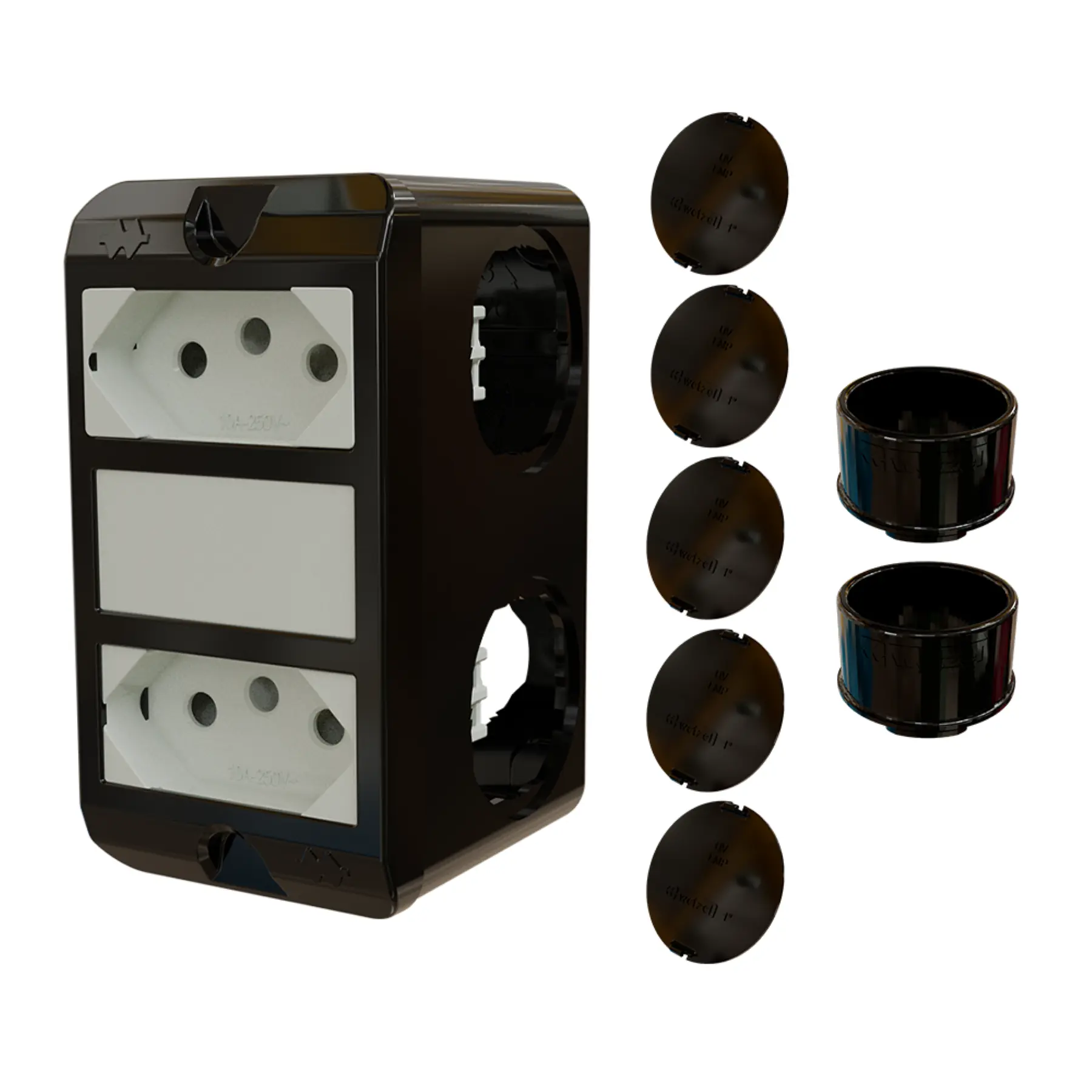 Combo Poliwetzel 3/4" PVC 2 Tomadas 10A 2 Conectores 5 Tampões Preto Wetzel