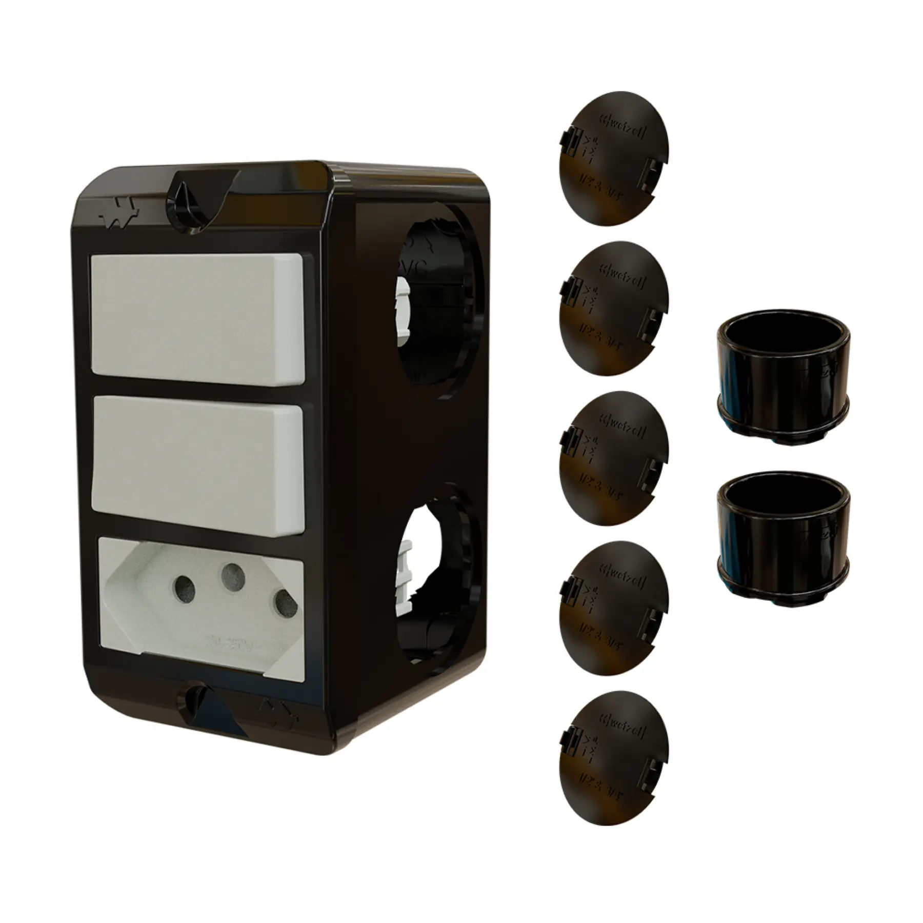 Combo Poliwetzel 3/4" PVC 2 Interruptores 1 Tomada 20A 2 Conectores 5 Tampões Preto Wetzel