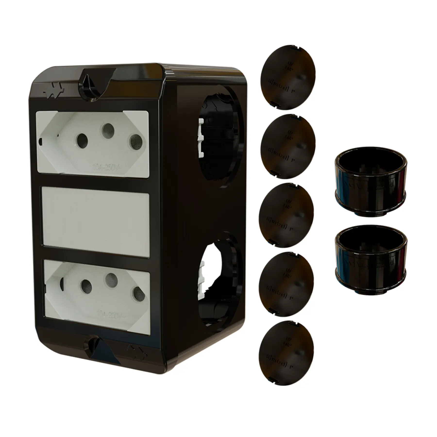 Combo Poliwetzel 3/4" PVC 2 Tomadas 20A 2 Conectores 5 Tampões Preto Wetzel