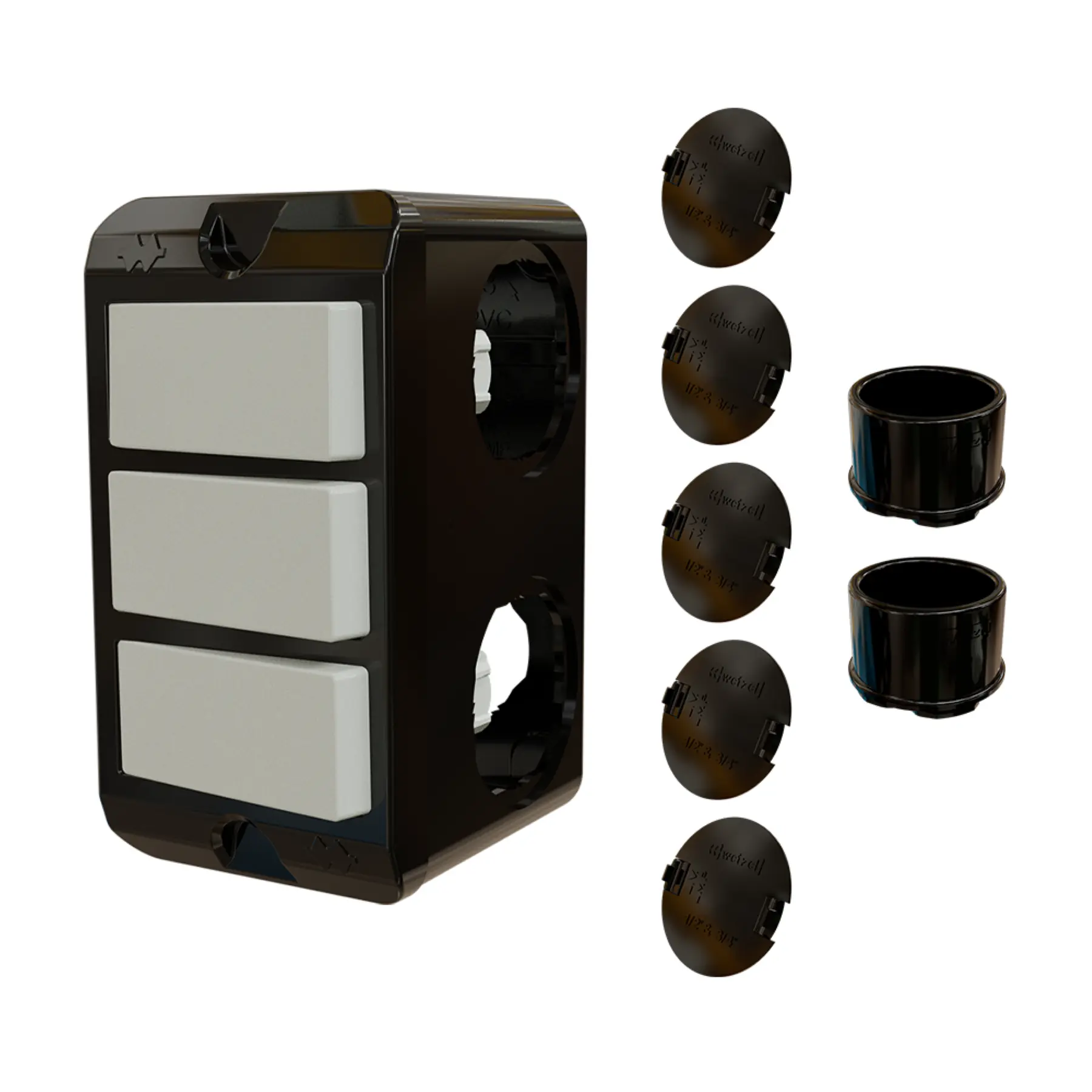 Combo Poliwetzel 3/4" PVC 3 Interruptores Paralelos 2 Conectores 5 Tampões Preto Wetzel