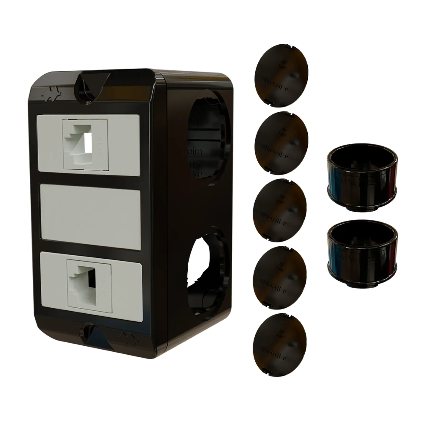 Combo Poliwetzel 3/4" PVC 2 RJ45 2 Conectores 5 Tampões Preto Wetzel
