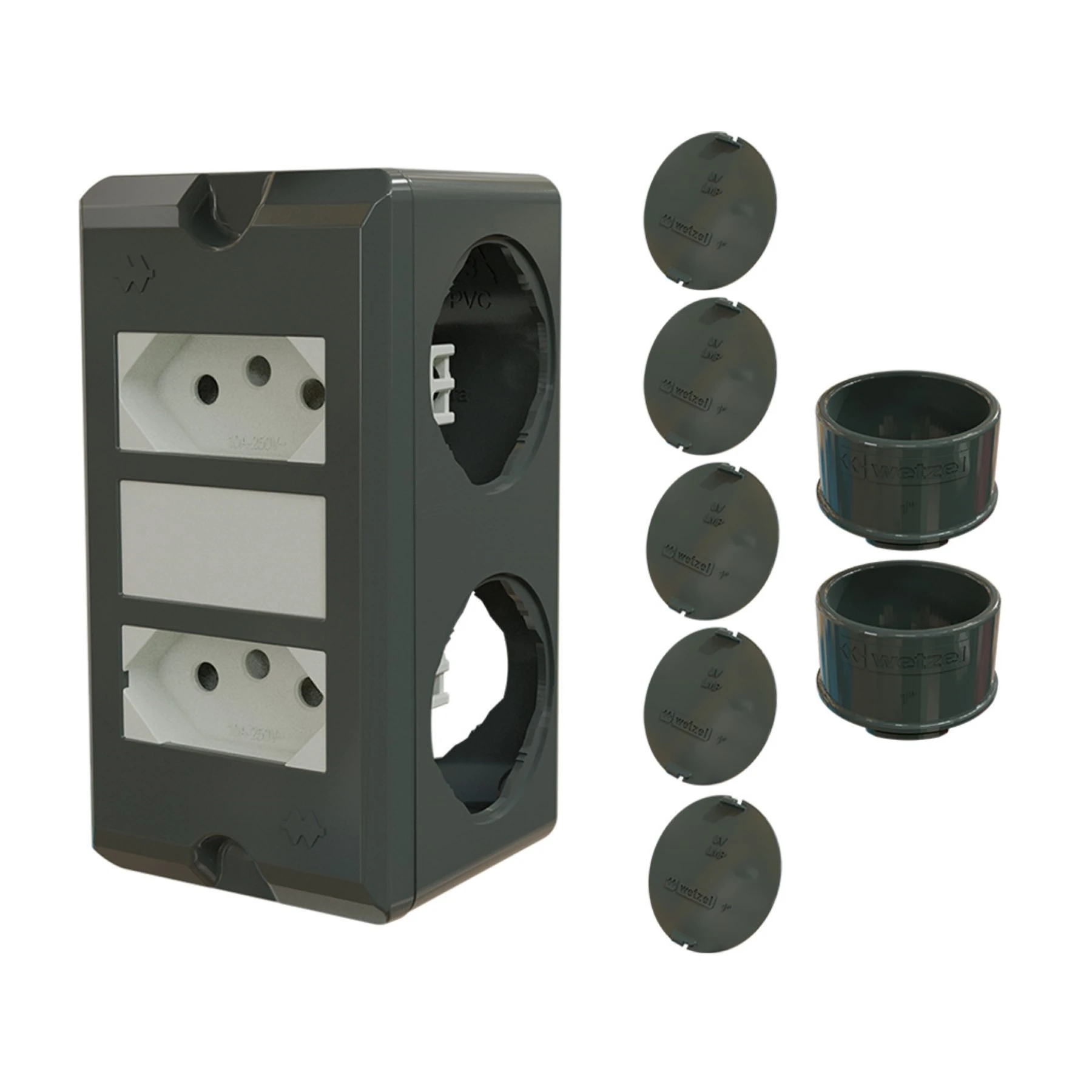 Combo Poliwetzel PVC 1" com 2 Tomadas 10A 2 Conectores e 5 Tampões Wetzel