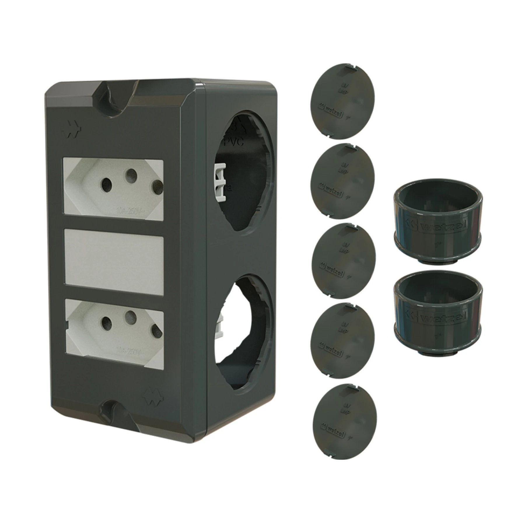 Combo Poliwetzel PVC 1" com 2 Tomadas 20A 2 Conectores e 5 Tampões Wetzel