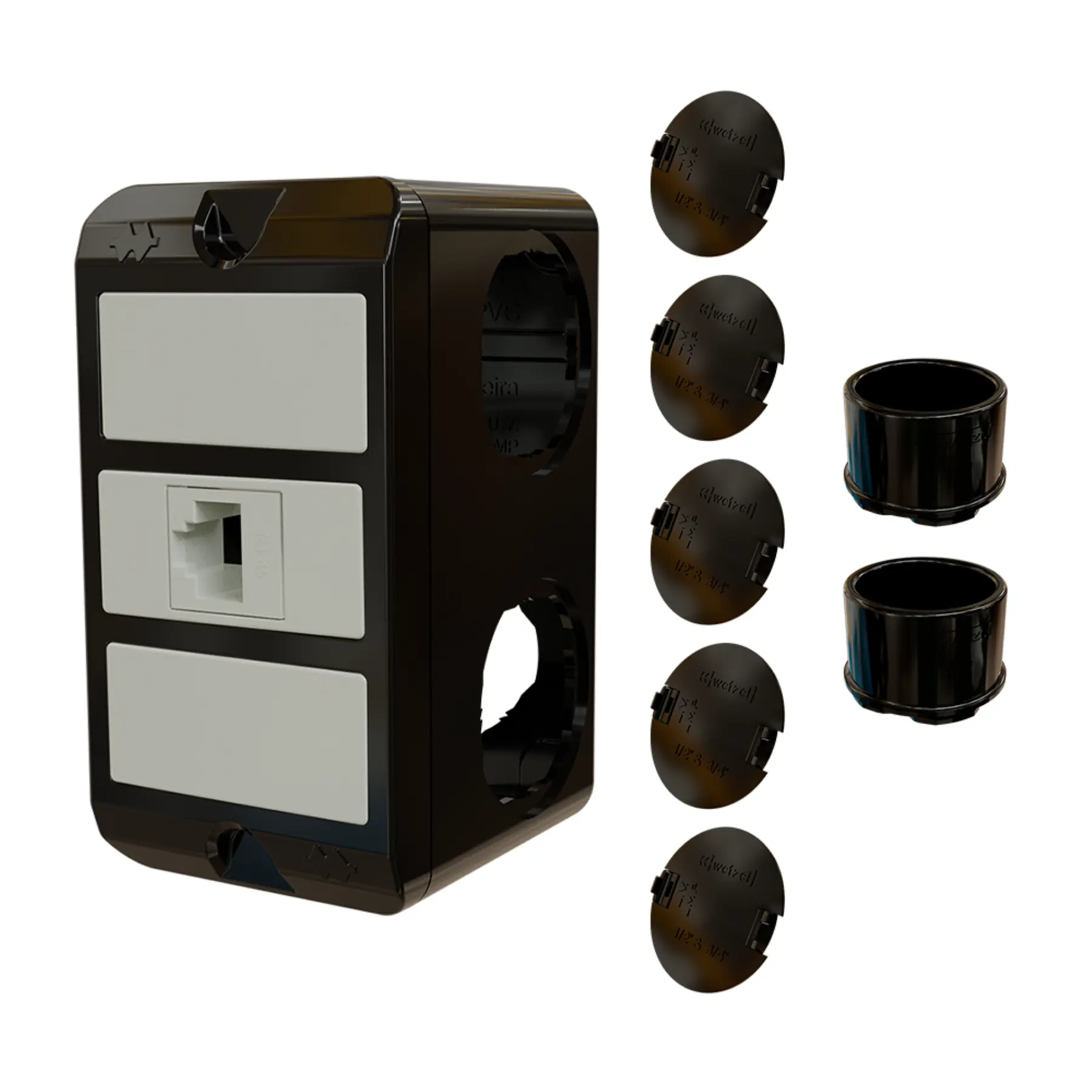 Combo Poliwetzel 3/4" PVC RJ45 2 Conectores 5 Tampões Preto Wetzel