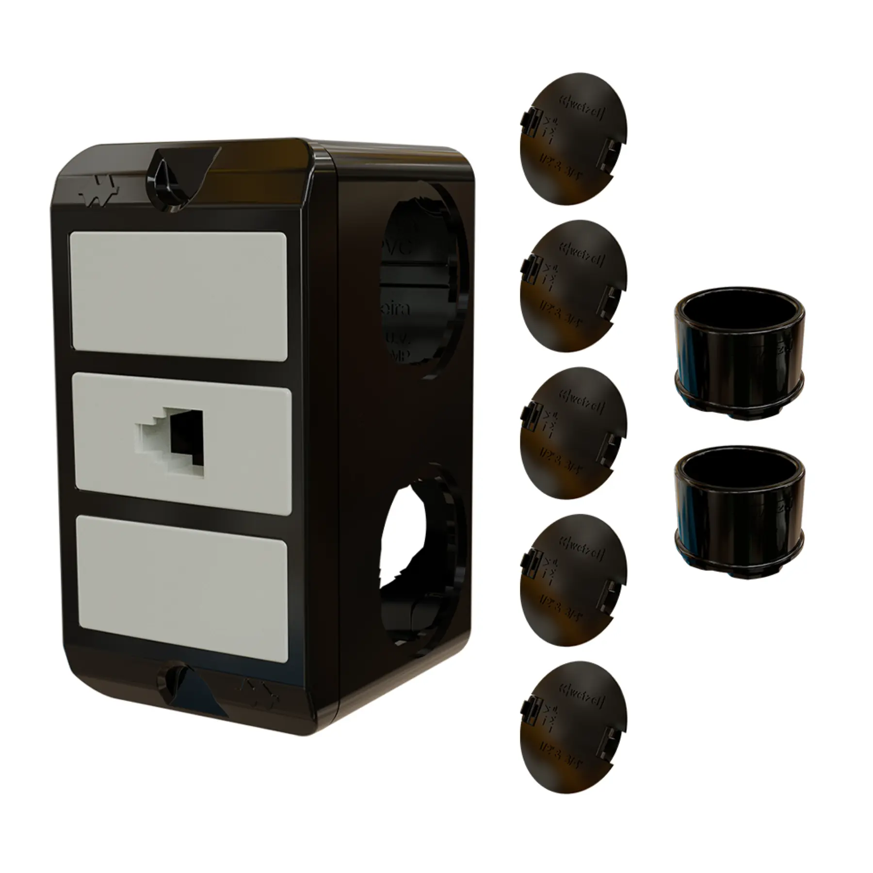 Combo Poliwetzel 3/4" PVC RJ11 2 Conectores 5 Tampões Preto Wetzel