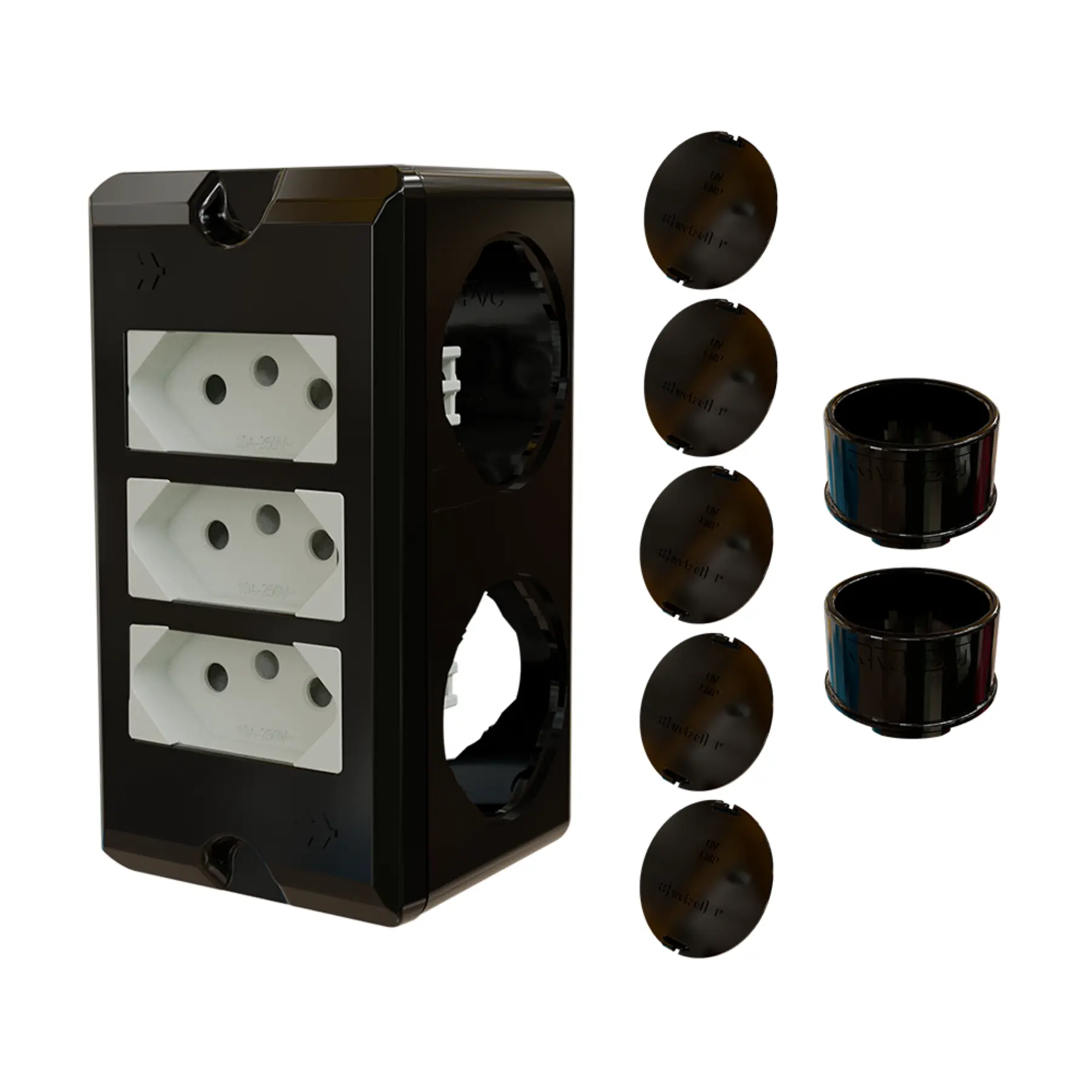 Combo Poliwetzel 1" PVC 3 Tomadas 10A 2 Conectores 5 Tampões Preto Wetzel