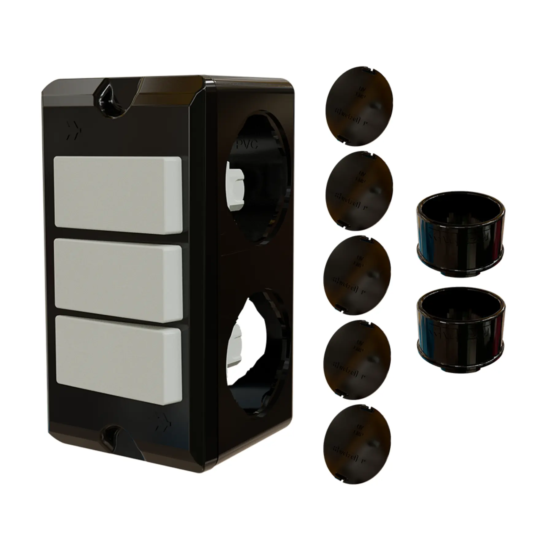 Combo Poliwetzel 1" PVC 3 Interruptores Simples 2 Conectores 5 Tampões Preto Wetzel