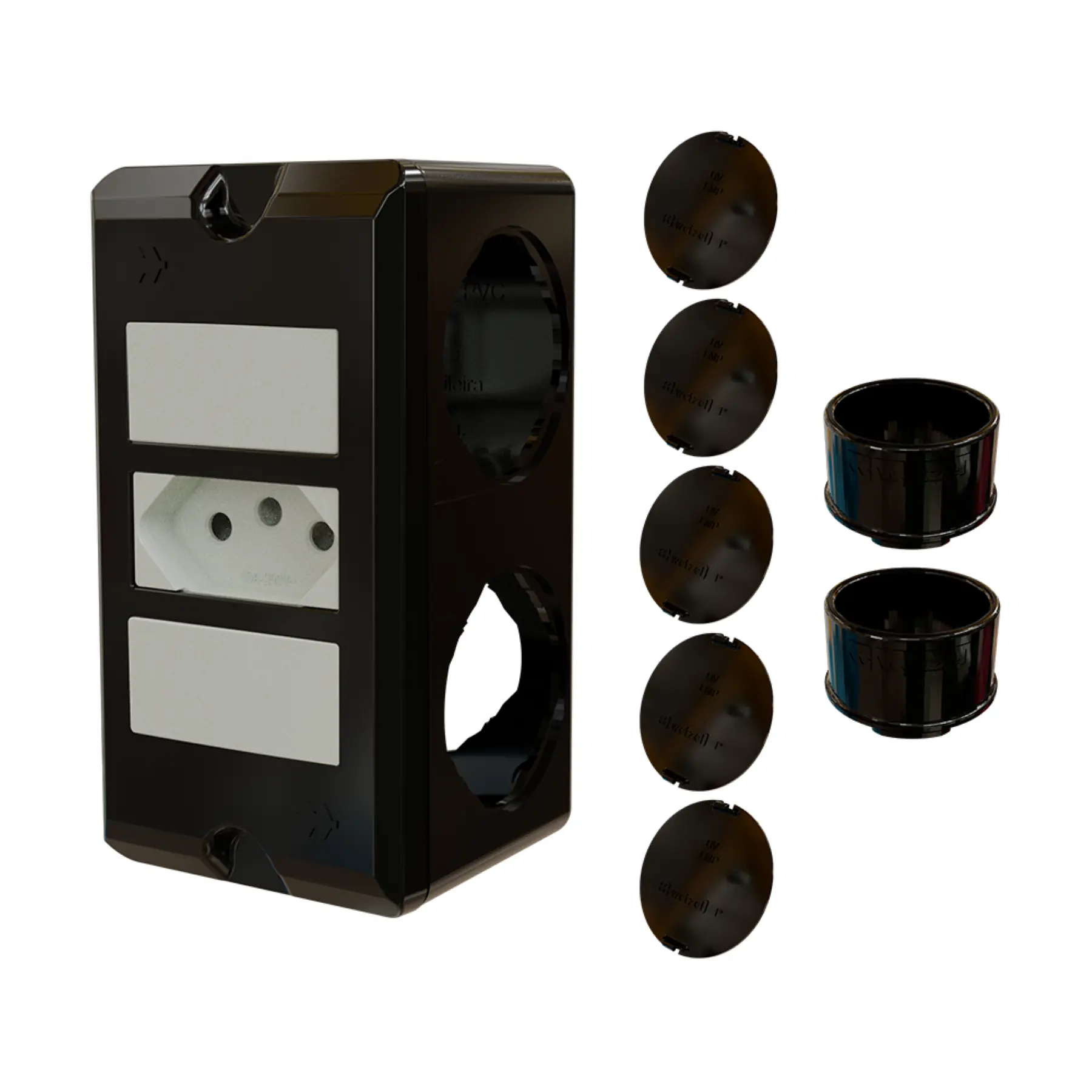 Combo Poliwetzel 1" PVC 1 Tomada 10A 2 Conectores 5 Tampões Preto Wetzel