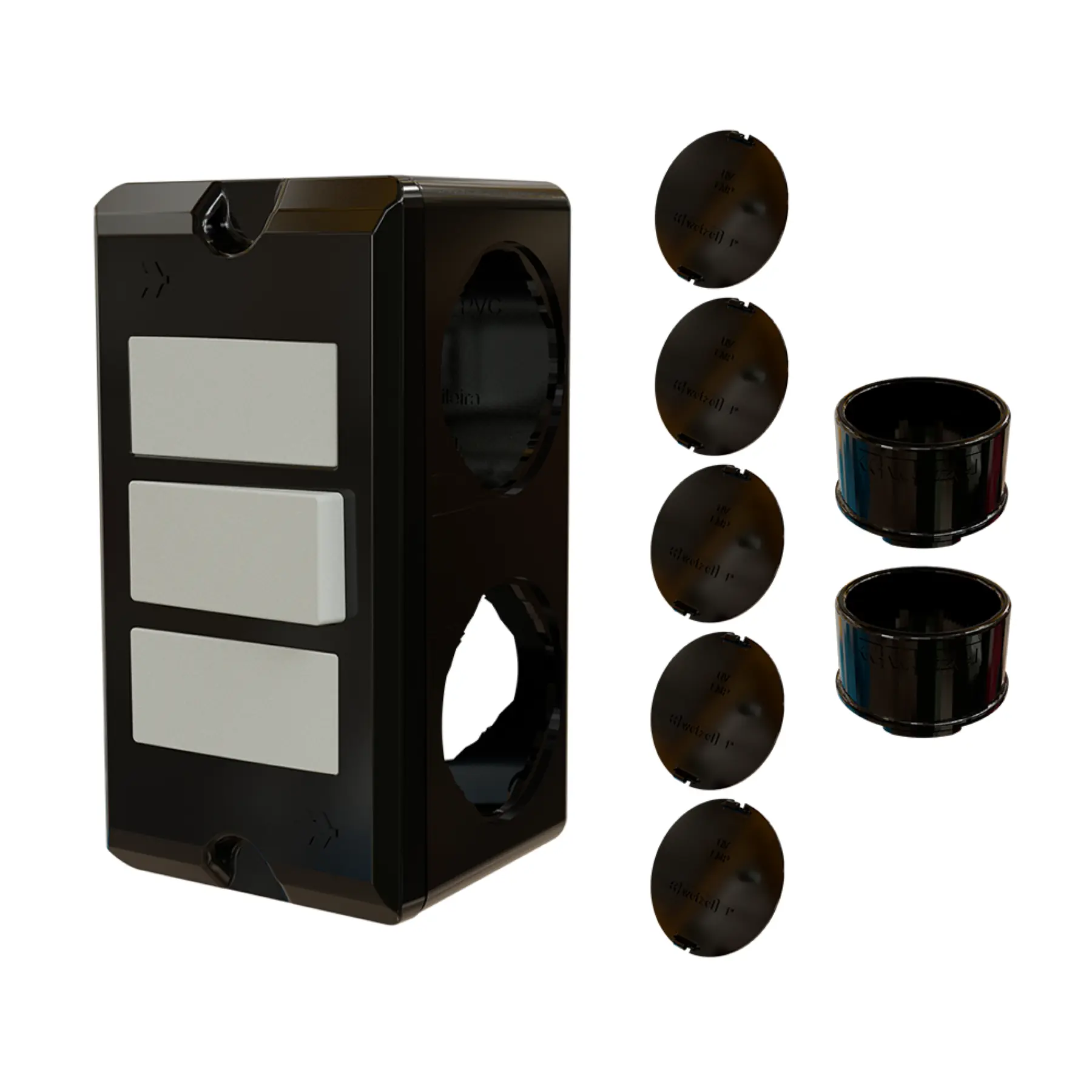 Combo Poliwetzel 1" PVC 1 Interruptor Simples 2 Conectores 5 Tampões Preto Wetzel
