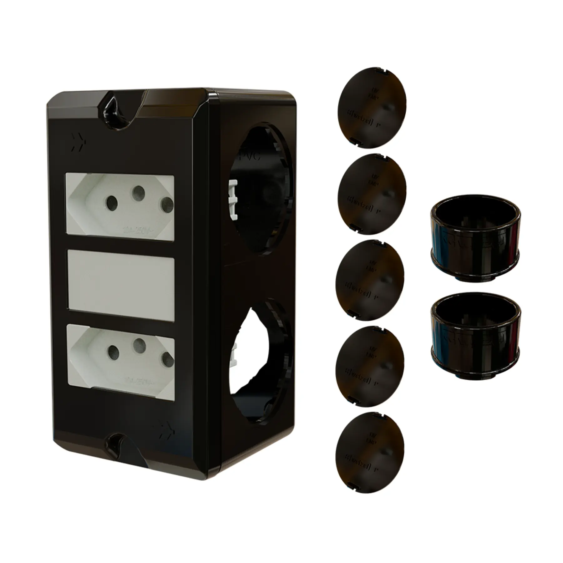 Combo Poliwetzel 1" PVC 2 Tomadas 10A 2 Conectores 5 Tampões Preto Wetzel