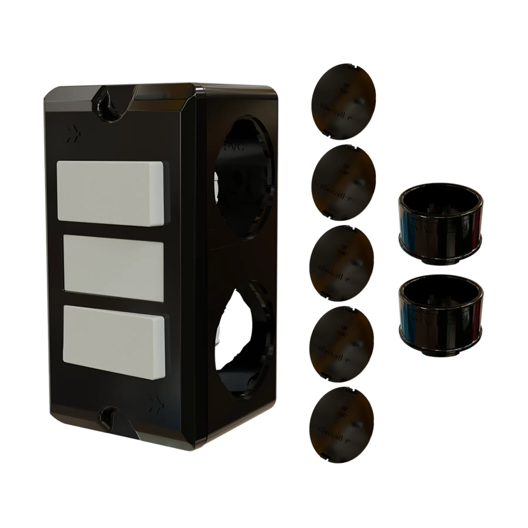 Combo Poliwetzel 1" PVC 2 Interruptores Simples 2 Conectores 5 Tampões Preto Wetzel