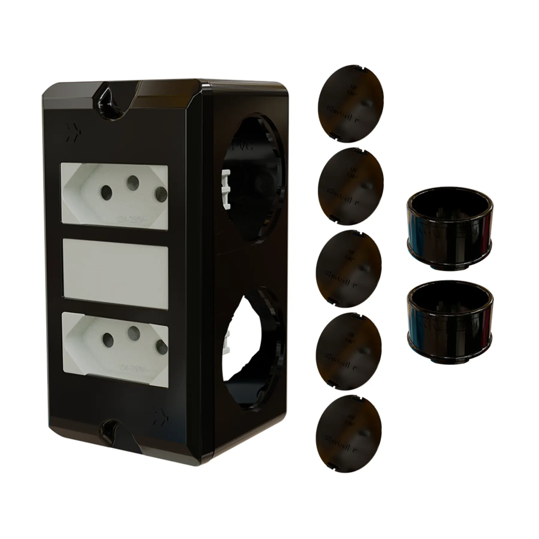 Combo Poliwetzel 1" PVC 2 Tomadas 20A 2 Conectores 5 Tampões Preto Wetzel