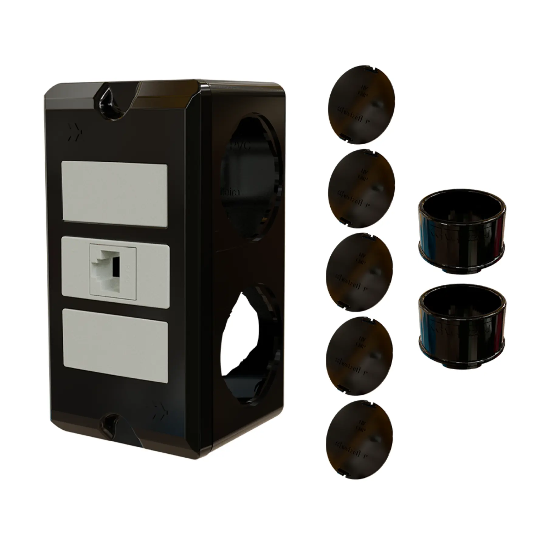 Combo Poliwetzel 1" PVC 1 RJ45 2 Conectores 5 Tampões Preto Wetzel