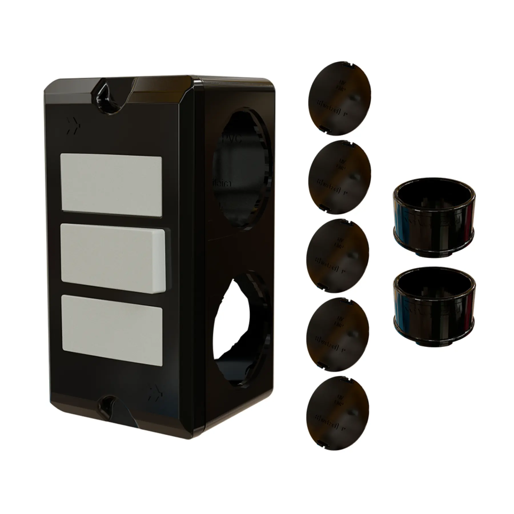 Combo Poliwetzel 1" PVC 1 Interruptor Paralelo 2 Conectores 5 Tampões Preto Wetzel