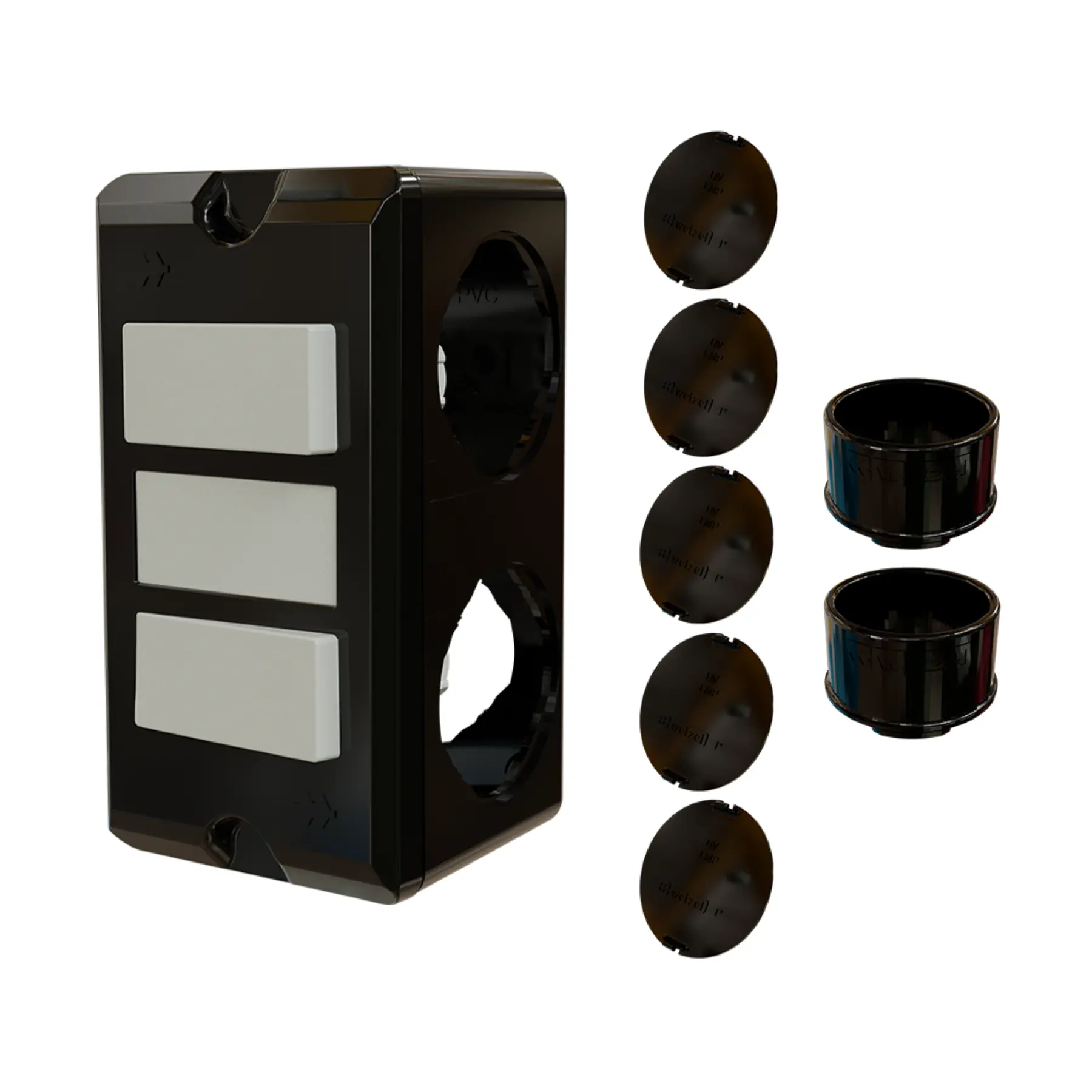 Combo Poliwetzel 1" PVC 2 Interruptores Paralelos 2 Conectores 5 Tampões Preto Wetzel