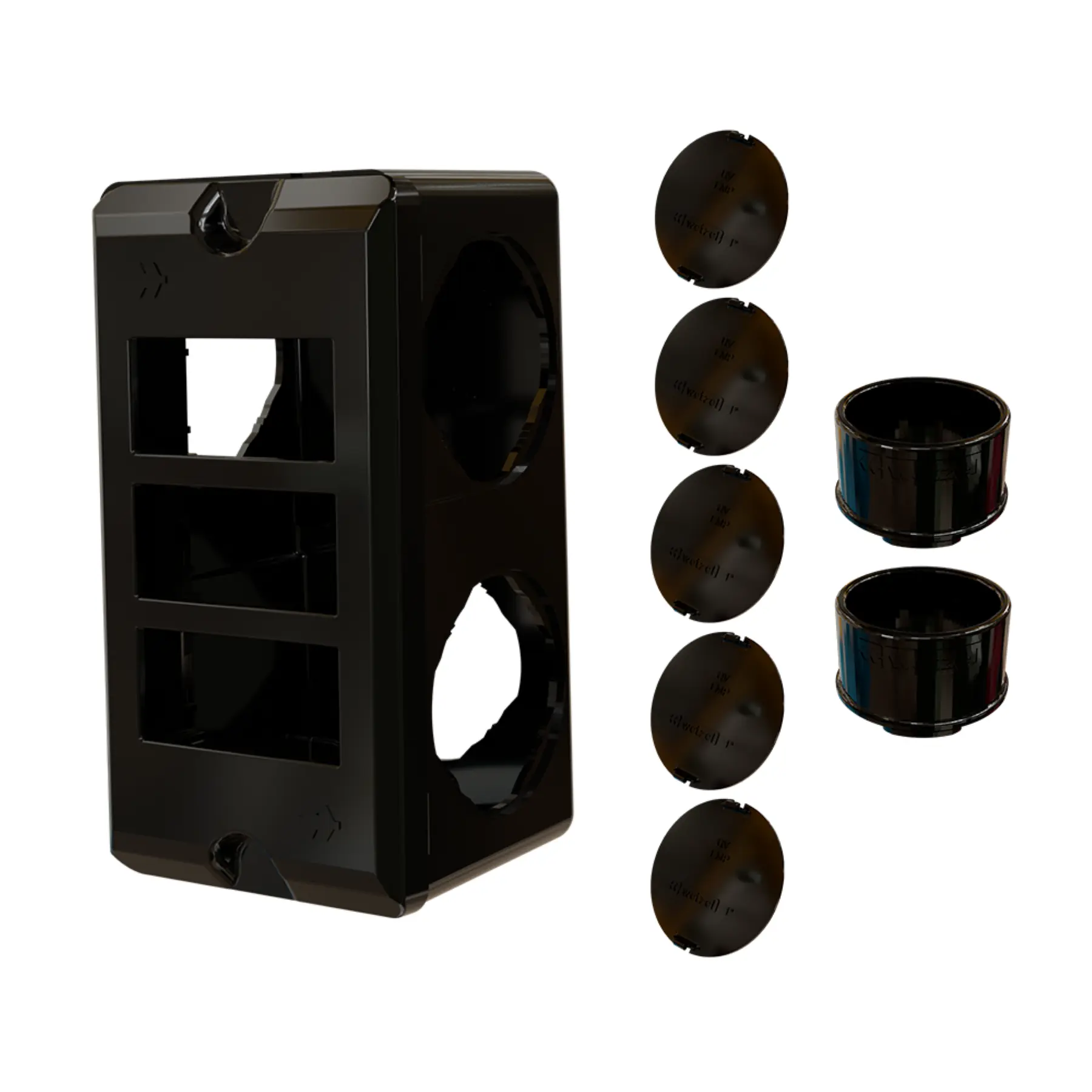 Combo Poliwetzel 1" PVC com Tampa 3 Postos 2 Conectores 5 Tampões Preto Wetzel