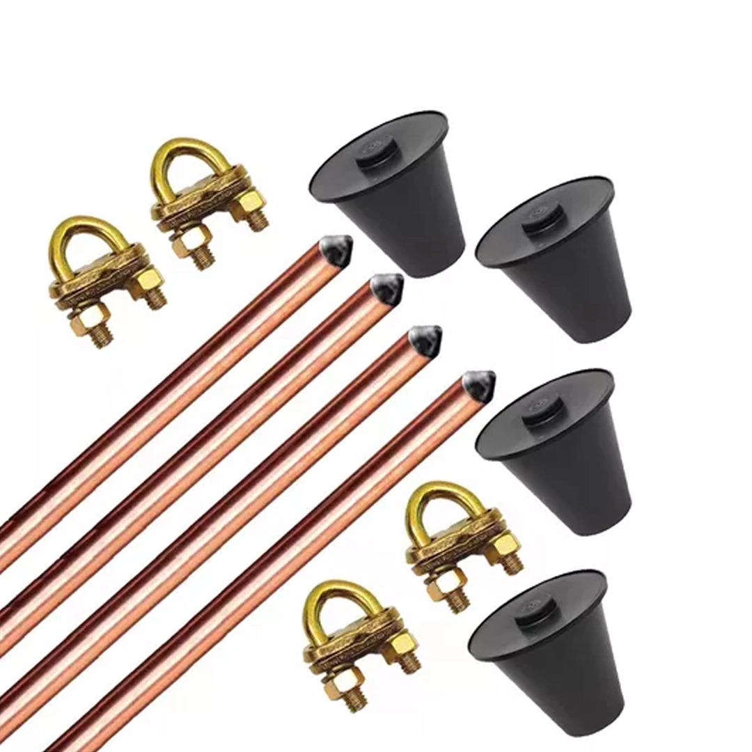 Kit 4 Haste + 4 Conector Terra Gtdu 5/8 X2,4m Cobreada