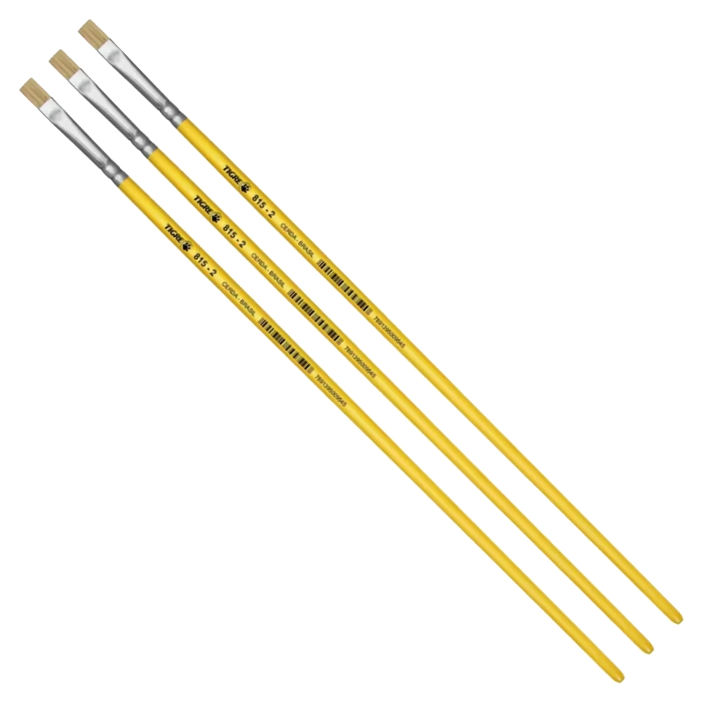 Kit 3 Pincel Chato Longo Cerda Natural 815-2 Nº2 Fino Tigre