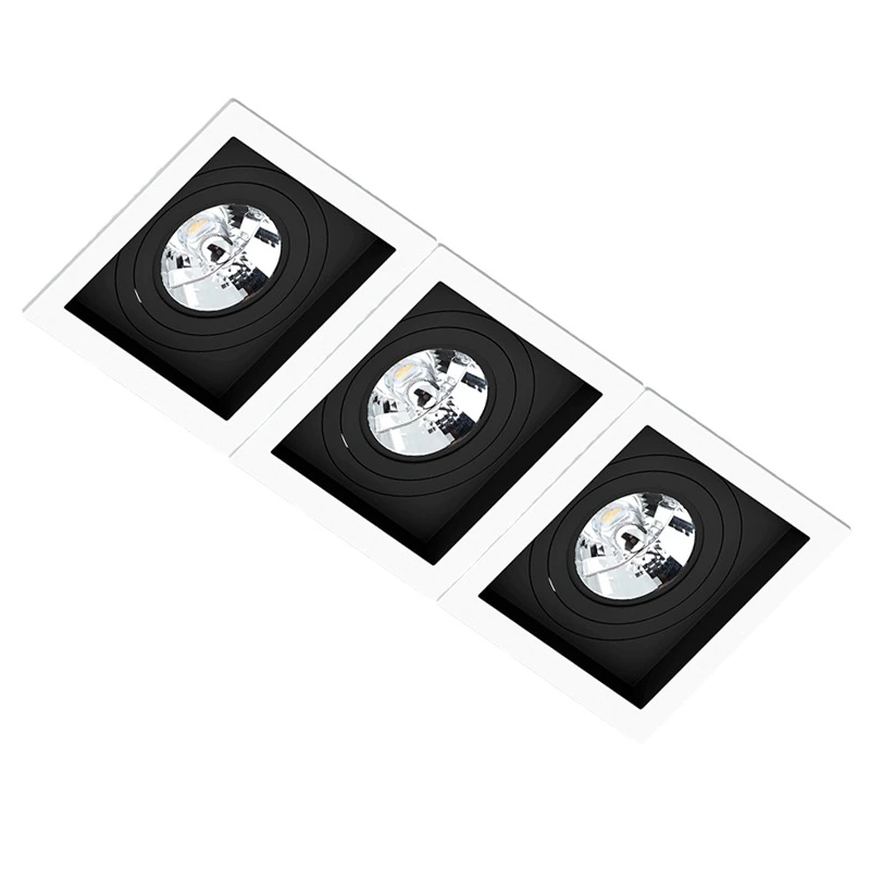 Spot Triplo Embutir Quadrado Recuado Branco Fundo Preto Ar111 Gu10