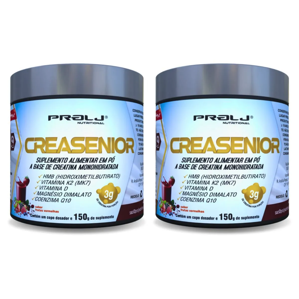 CREASENIOR CREATINA MONOHIDRATADA 150g SABOR FRUTAS VERMELHAS KIT 2