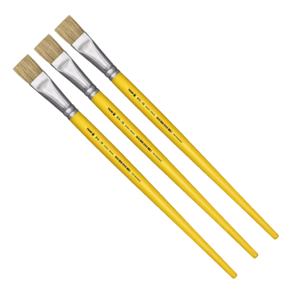 Kit 3 Pincel Chato Longo Cerda Natural 815-18 Nº18 Tigre