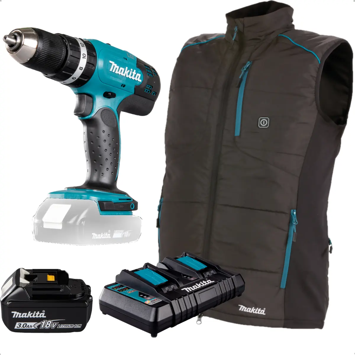 Kit Colete Térmico + Parafusadeira Furadeira De Impacto + Bateria Bl1830b E Carregador 127v + Bolsa Makita