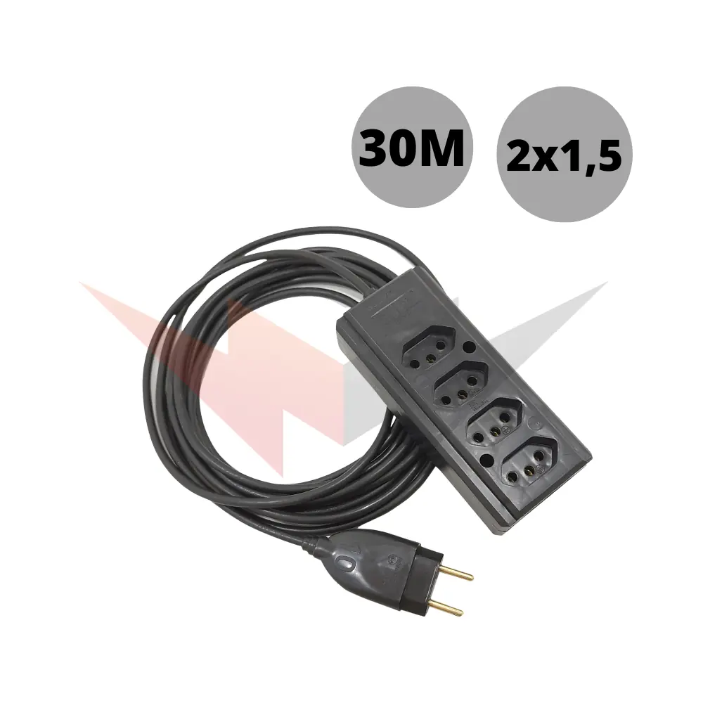 Extensão Quadrupla Camping De 30 Metros De Cabo Pp 2x1,50mm