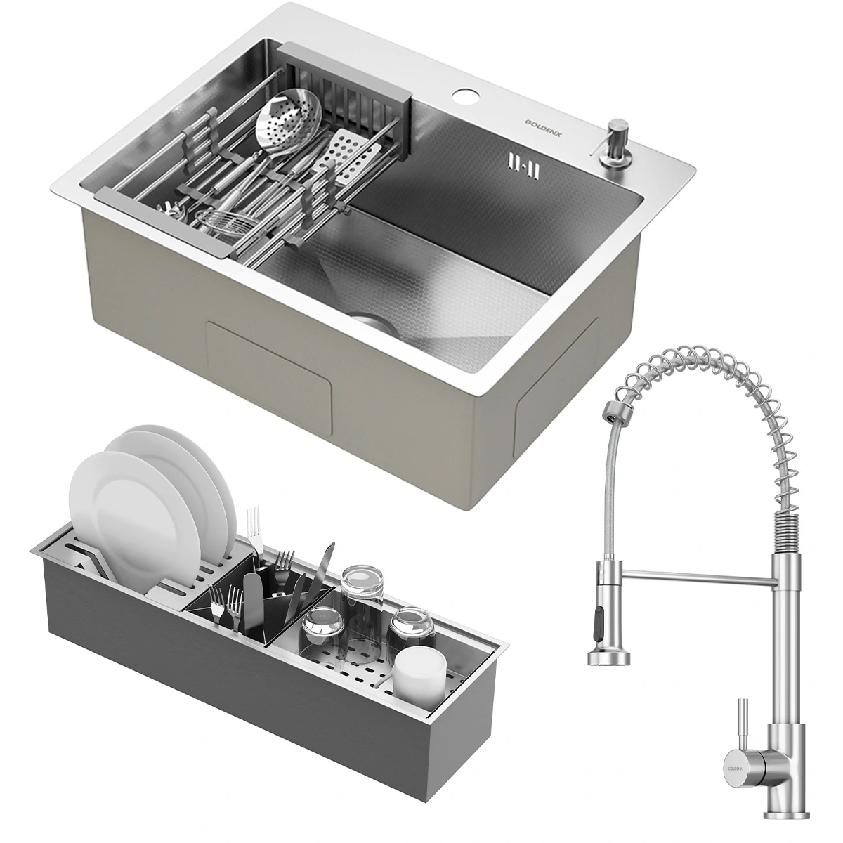 Kit Cuba Quebec 60cm Aço Inox 304 + Calha Organizadora Aço Inox + Torneira Milão Monocomando GoldenX