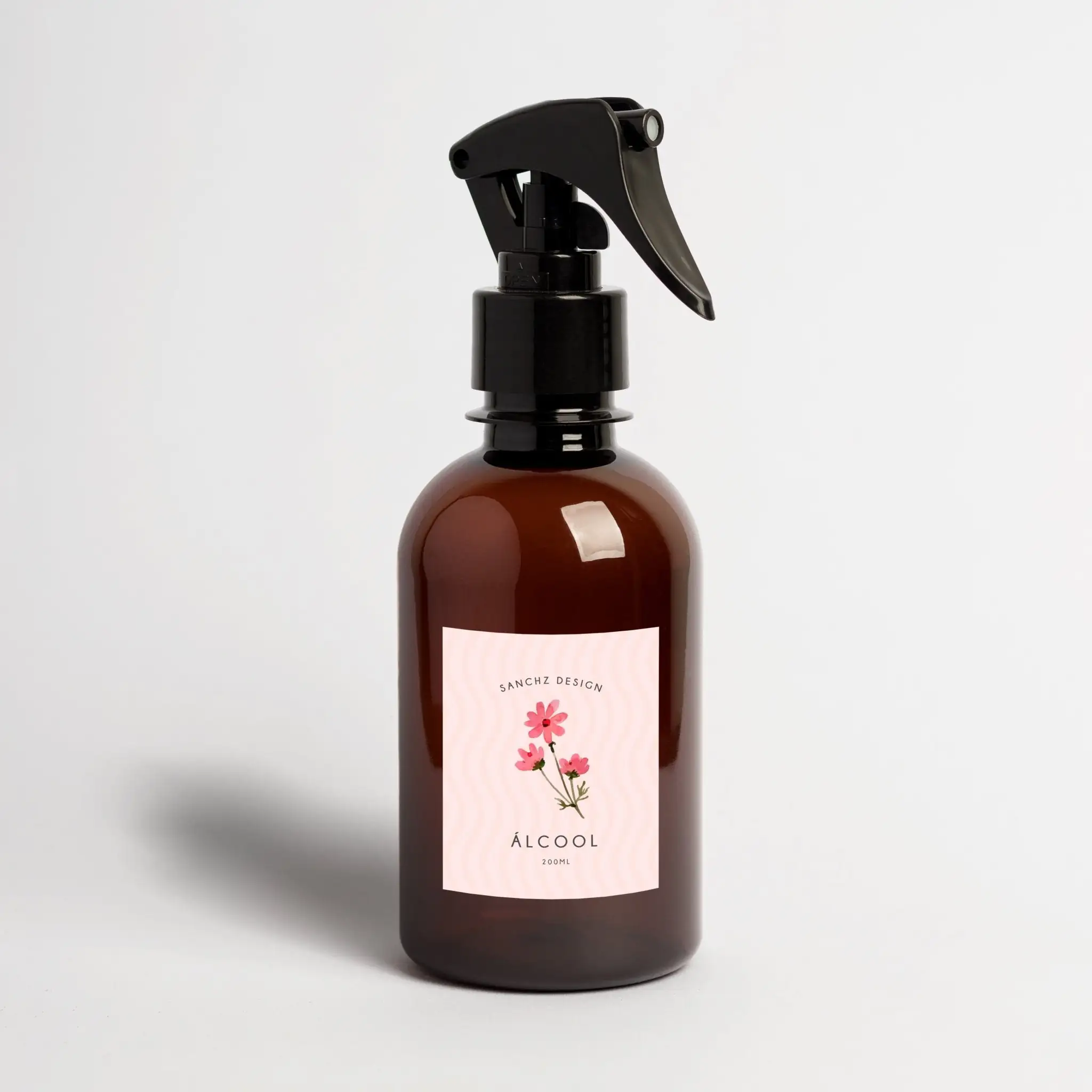 Frascos Âmbar Kids Para Cuidado Pessoal 200ml Flores Flowers Rosa Para Álcool