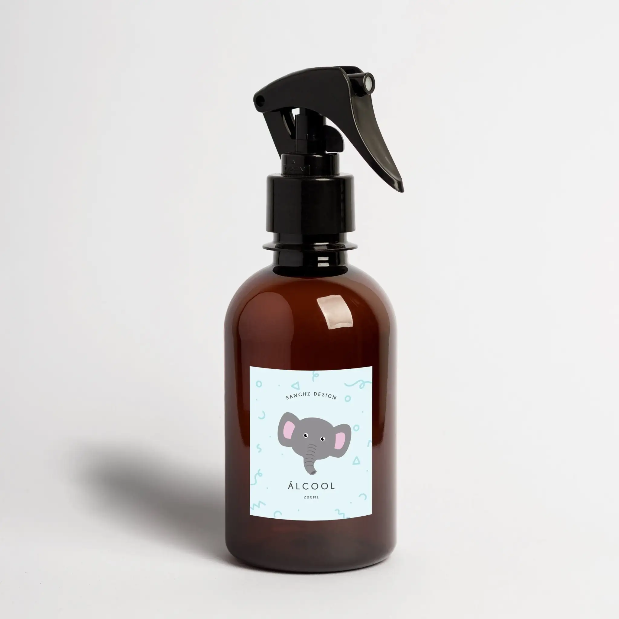 Frasco Âmbar Kids Para Cuidado Pessoal 200ml Figura Animal Etiqueta Álcool