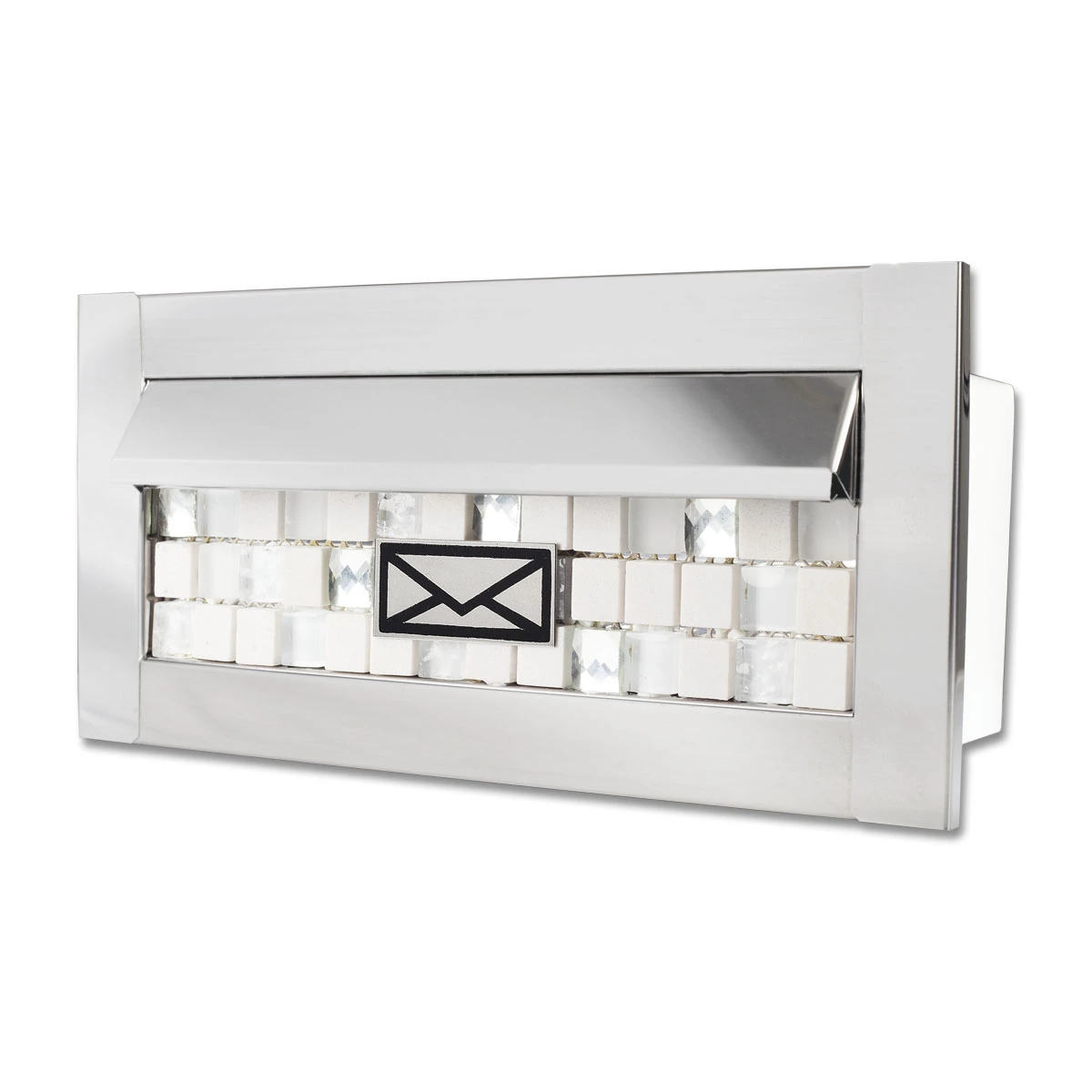 Caixa De Correio Carta Frente Inox Brilhante C Tarja Pastilhada 20 Cm Profundidade