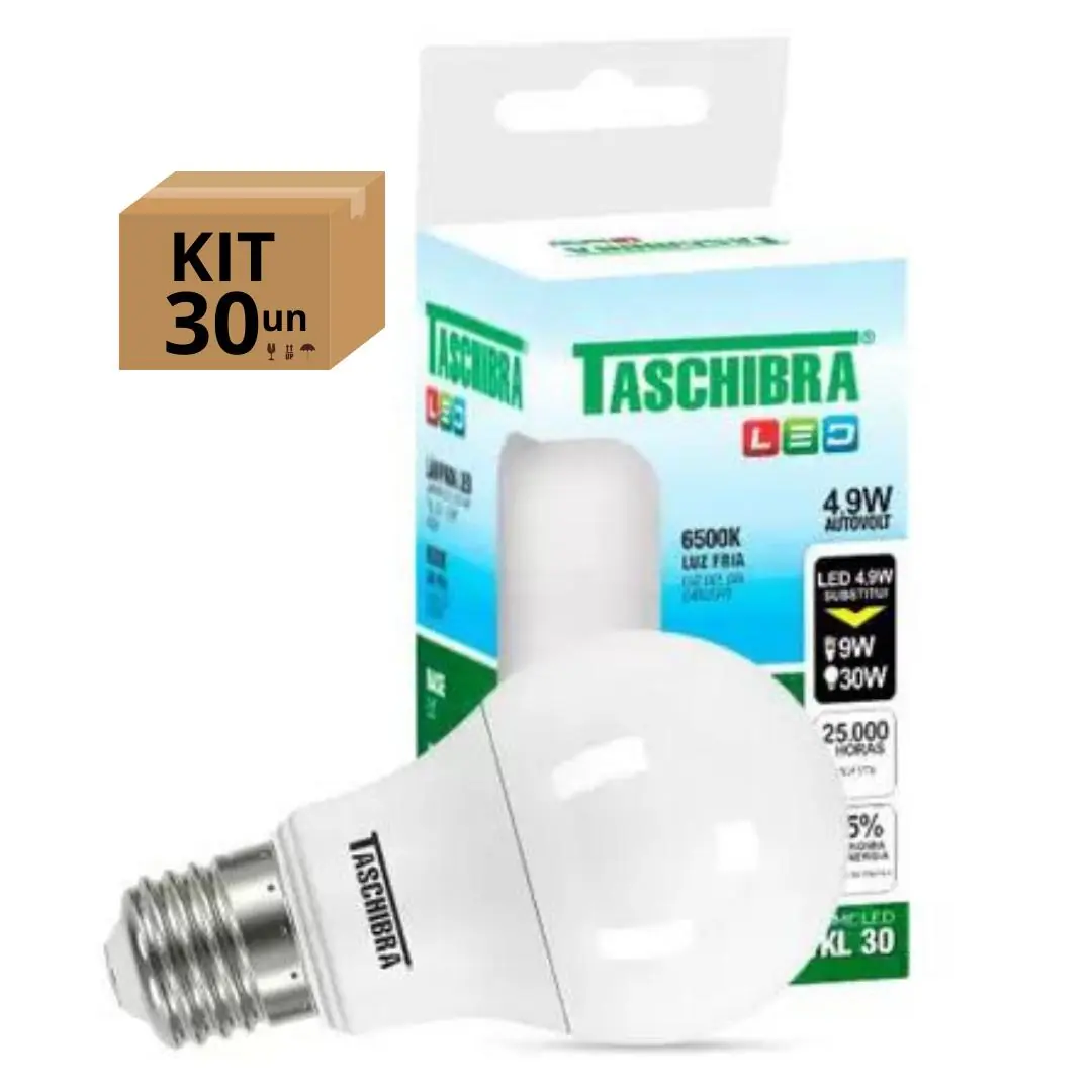 Kit 30 Lâmpadas Bulbo Led Taschibra Tkl Biv E27 4,9w 6500k