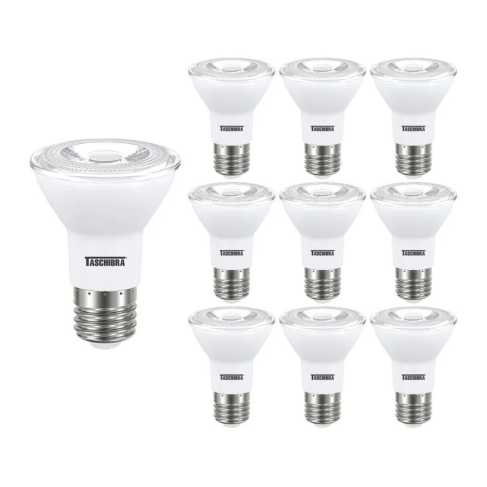 10 Lâmpadas Led Taschibra Par 20 Ip20 7w E27 Bivolt 2700k Luz Amarela