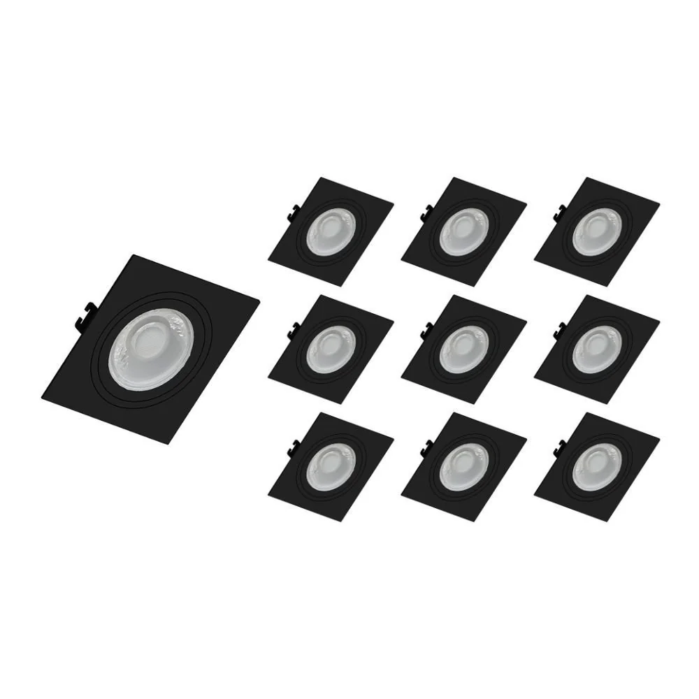 10 Spots De Embutir Plano Save Energy Mr16 Gu10 Bivolt Preto