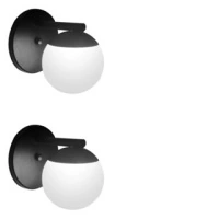 Kit 2 Arandela Globo Jabuticaba Vidro Parede Moon Alumínio G9 Preto Leitoso