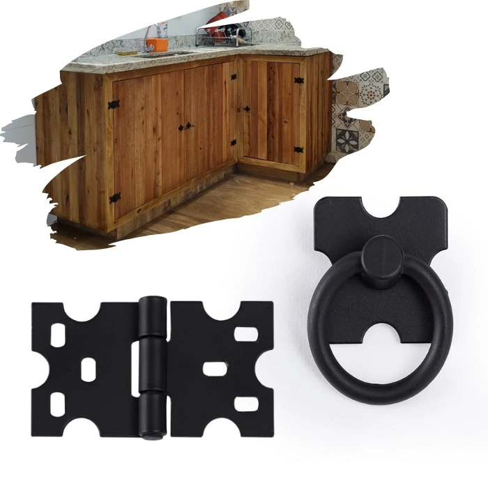 Kit 10 Dobradiças Mexicana +  8 Puxadores Rustico Para Moveis