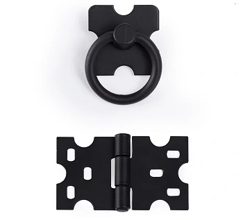 Kit 4 Puxadores Argola Preto + 4 Dobradiças Mexicana - Preto Fosco