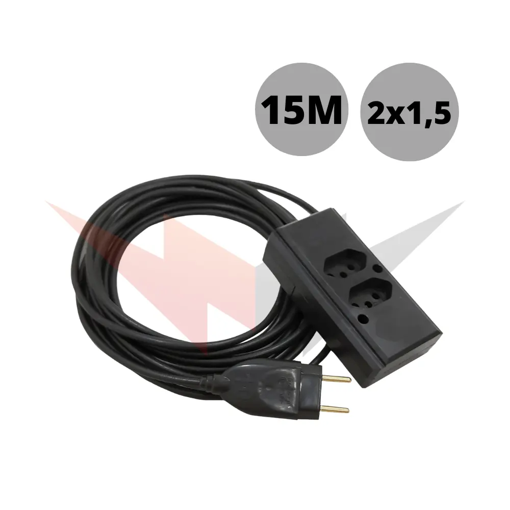 Extensão Dupla De Ferramentas 15 Metros De Cabo Pp 2x1,50mm