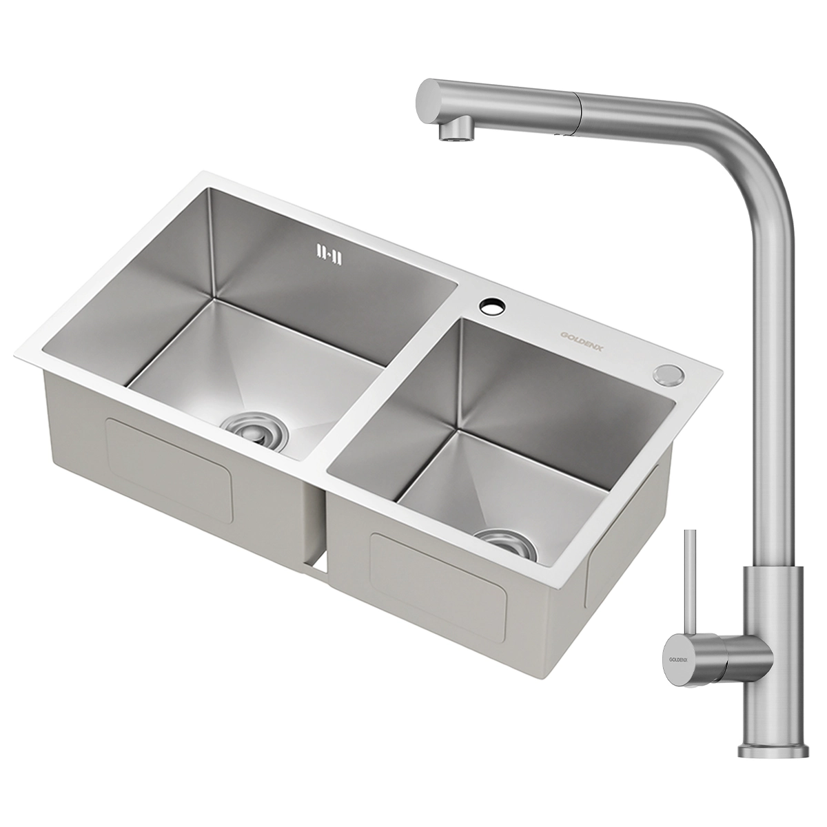 Kit Cuba Dupla Gourmet Nápoles Aço Inox 304 E Torneira Gourmet Toronto Aço Inox Goldenx