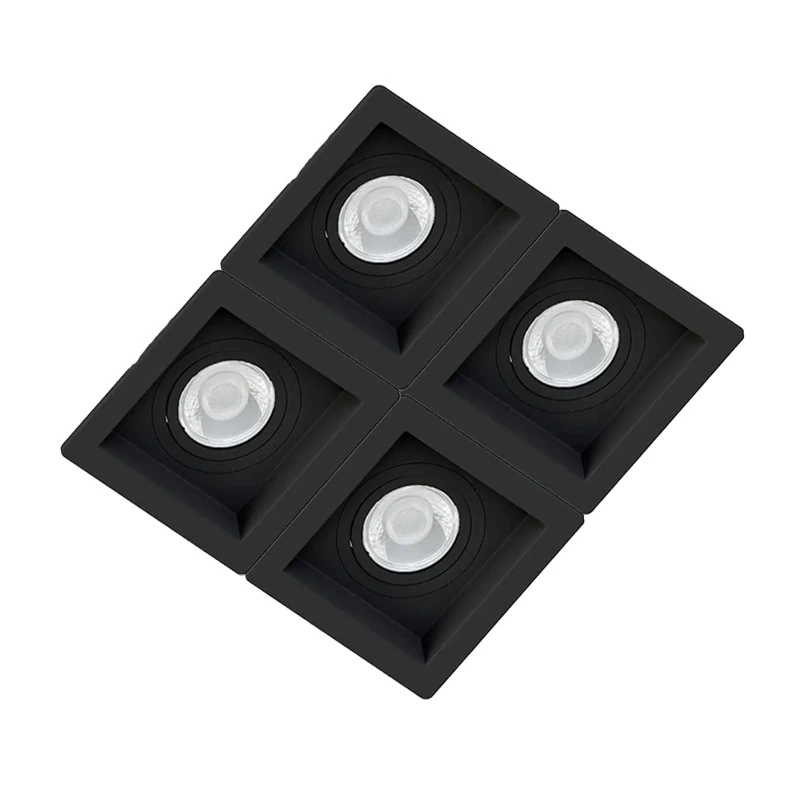 Spot Quadruplo Embutir Quadrado Recuado Preto Para Dicróica Gu10 Mr16