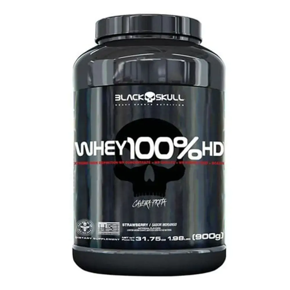 Whey 100% Black Skull Caveira Preta Morango 900g