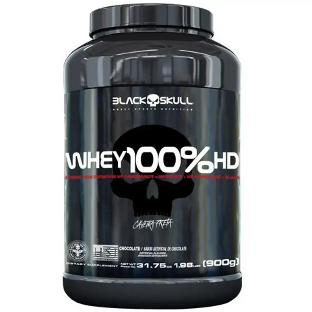 Whey 100% HD Black Skull Chocolate 900g - Whey 100% Black Skull Caveira Preta Chocolate 900g