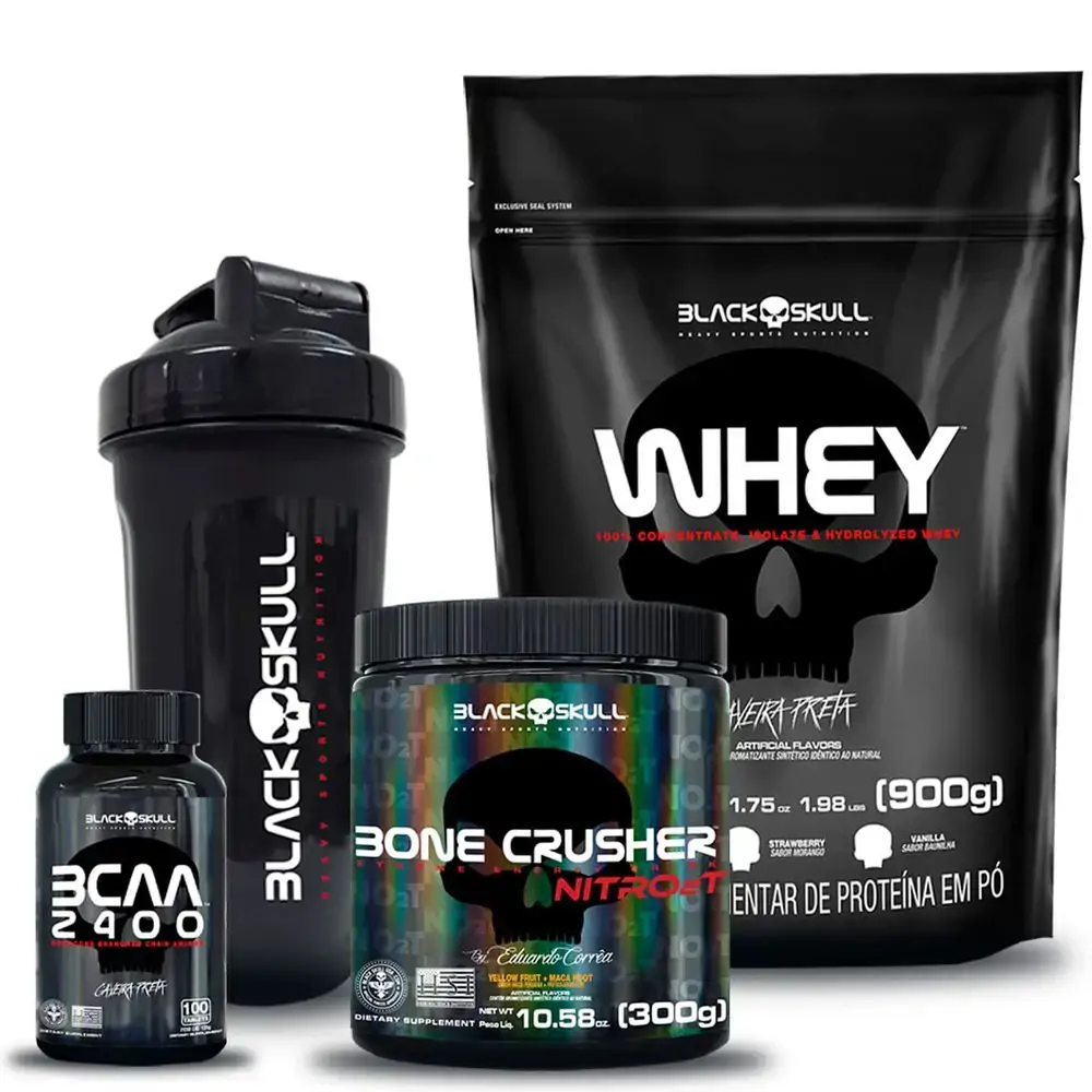 Novo Bone Crusher Nitro 2t+ Whey (Bau) + Bcaa + Coqueteleira