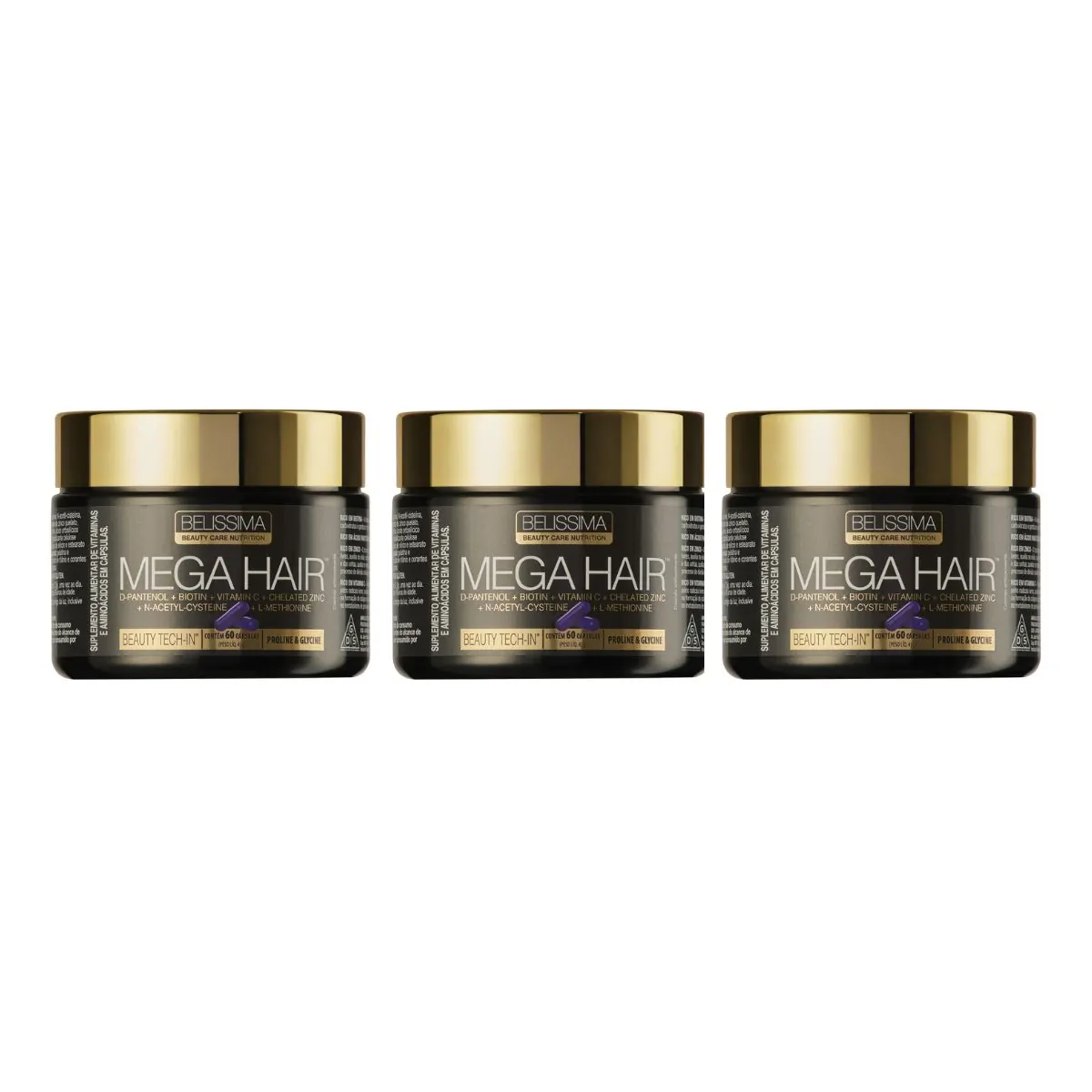 KIT 3X MEGA HAIR 60 CAPS - BELÍSSIMA