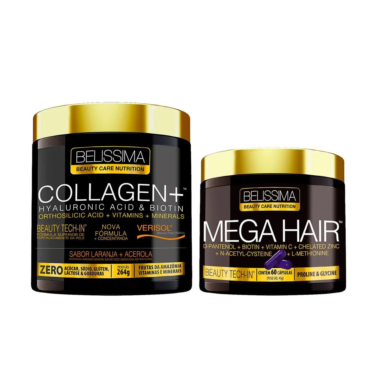 KIT MEGA HAIR + COLLAGEN PLUS EM PÓ 264G - BELÍSSIMA