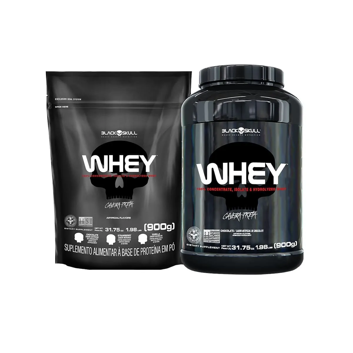 KIT WHEY 2X - BLACK SKULL - KIT WHEY 2X - 900G (CHOCOLATE E BAUNILHA)