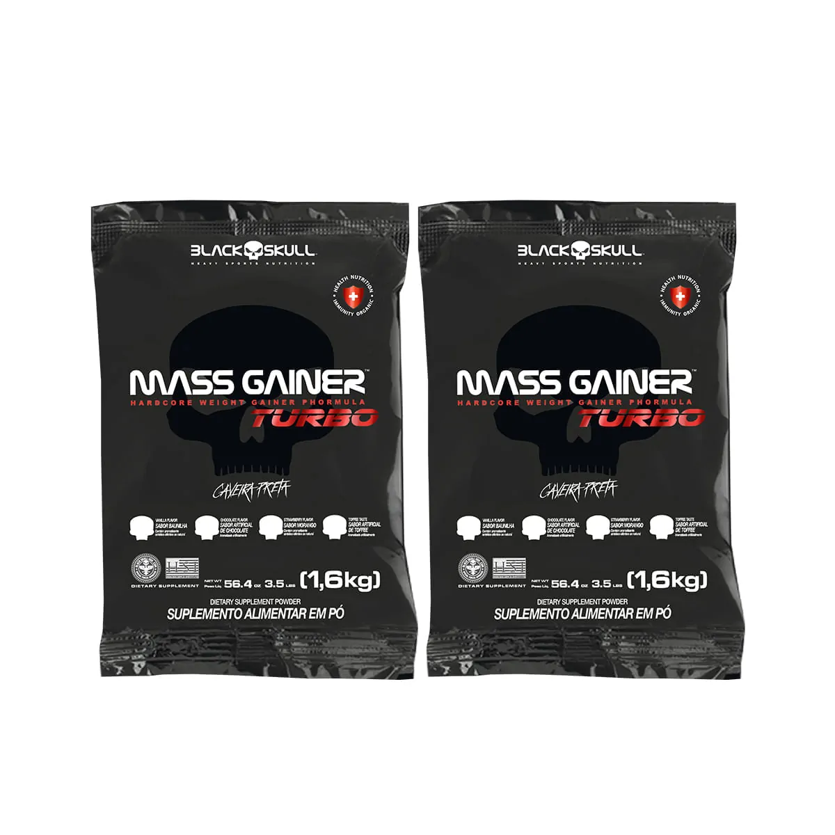 KIT 2X MASS GAINER TURBO - 1,6KG - KIT 2X MASS GAINER TURBO (BAUNILHA E MORANGO) - 1,6KG